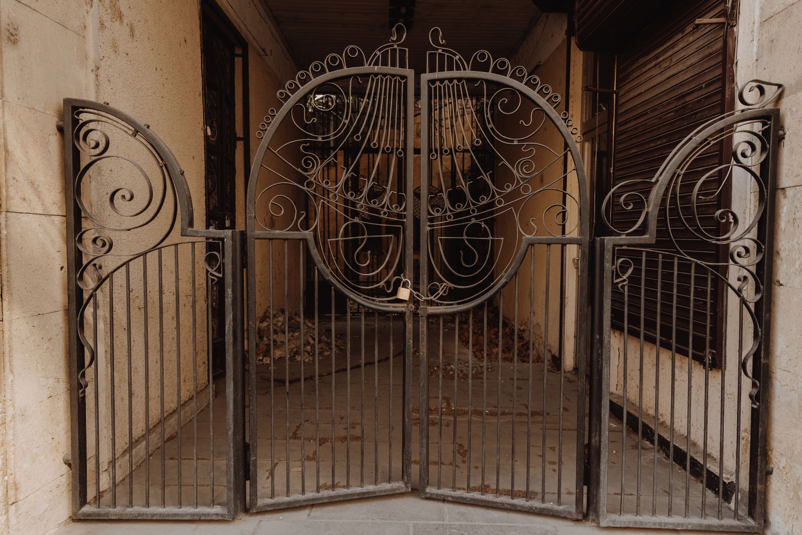 An ornate custom iron gate